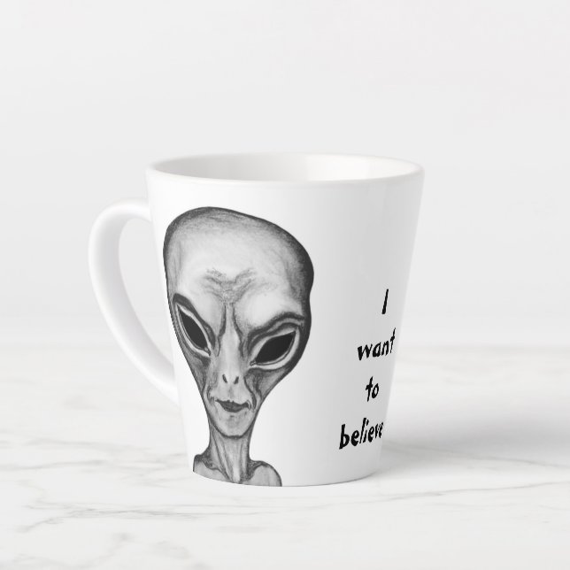 Caneca De Café Latte Cinza, quero acreditar (Ângulo esquerdo)