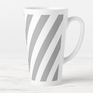 Caneca De Café Latte Cinzas clássicas e listras brancas