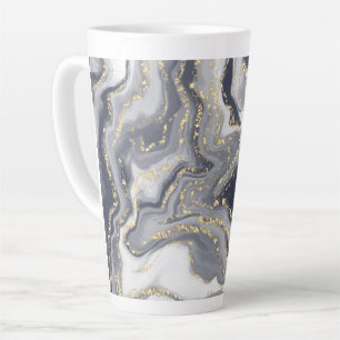 Caneca De Café Latte Cinzas marmoreadas, brancas e Douradas