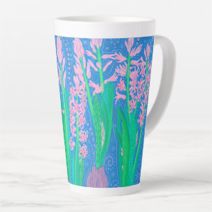 Caneca De Café Latte Cinzas Rosa Flores de Mola Pintura de Arte Floral