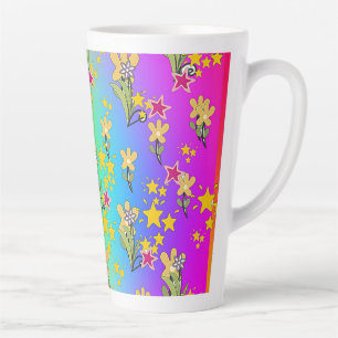 Caneca De Café Latte Círculo Roxo Azul De Buquês Florais