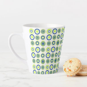 Caneca De Café Latte Círculos Retro Limão Teto Verde De Ervilha Em Bran