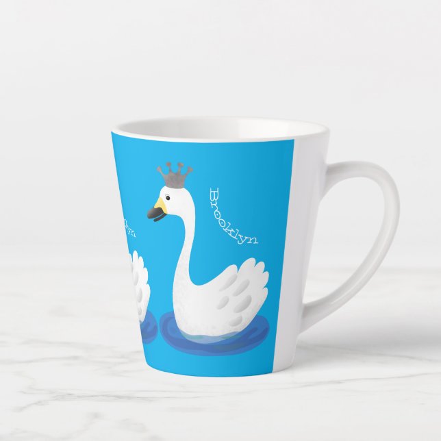 Caneca De Café Latte Cisne branco bonito com desenho animado (Direita)