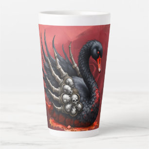 Caneca De Café Latte Cisne Negro de Ossos – Elegância Gótica