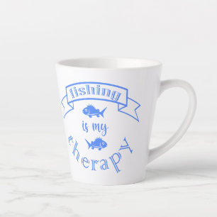 Caneca De Café Latte Citação da fita de banner A pesca é a minha terapi