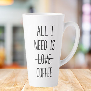 Caneca De Café Latte Citação Divertida de Café Simples Minimalista
