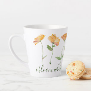 Caneca De Café Latte Citações Inspiradoras de Poppies Laranja