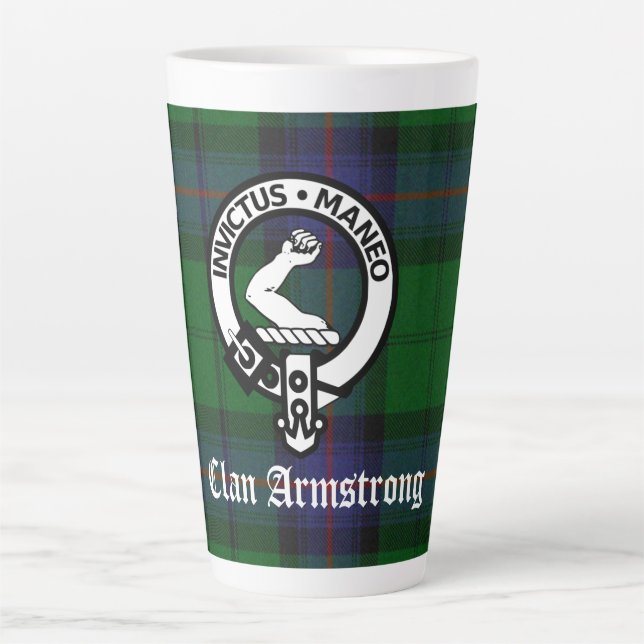Caneca De Café Latte Clan Armstrong Tartan & Crest Crachá (Frente)
