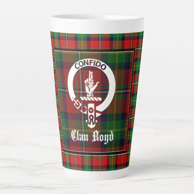 Caneca De Café Latte Clan Boyd Crest Crachá & Tartan (Frente)