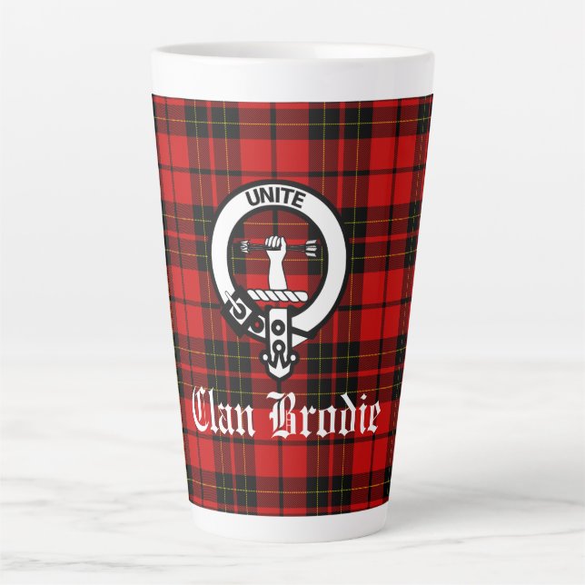 Caneca De Café Latte Clan Brodie Crest Crachá e Tartan (Frente)