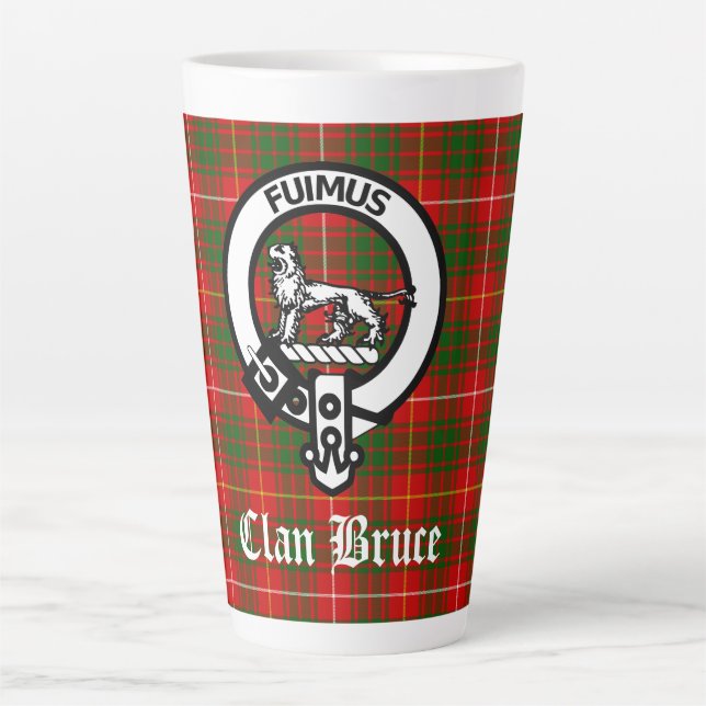 Caneca De Café Latte Clan Bruce Crest Crachá e Tartan (Frente)