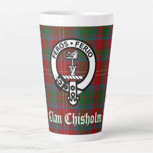 Caneca De Café Latte Clan Chisholm Tartan & Crest Crachá