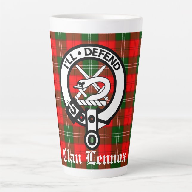 Caneca De Café Latte Clan Lennox Crest Crachá & Tartan (Frente)