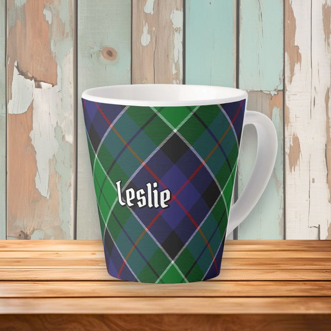 Caneca De Café Latte Clan Leslie caçando Tartan (Criador carregado)