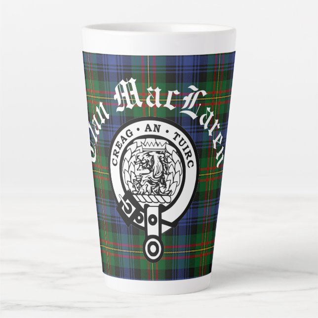 Caneca De Café Latte Clan MacLaren Crest Crachá e Tartan (Frente)
