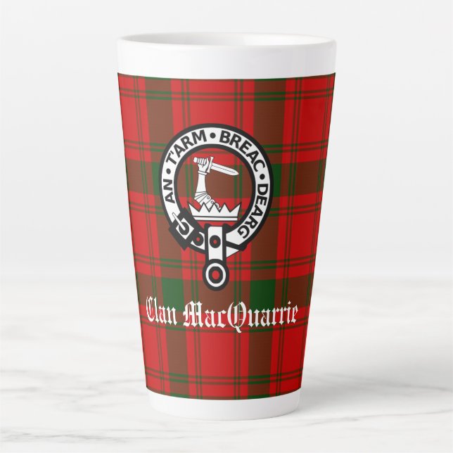Caneca De Café Latte Clan MacQuarrie Tartan e Crest (Frente)