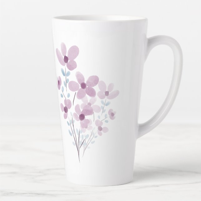 Caneca De Café Latte Clássica Mug com flores roxas (Direita)