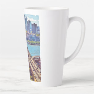 Caneca De Café Latte Clássico Panorama da Ponte do Brooklyn na Cidade d
