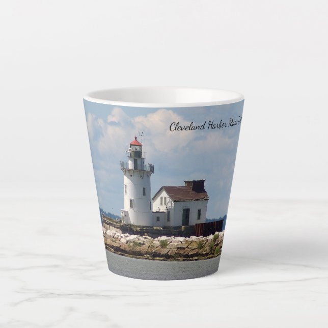 Caneca De Café Latte Cleveland Harbour Main Entrance Light Latim (Frente)