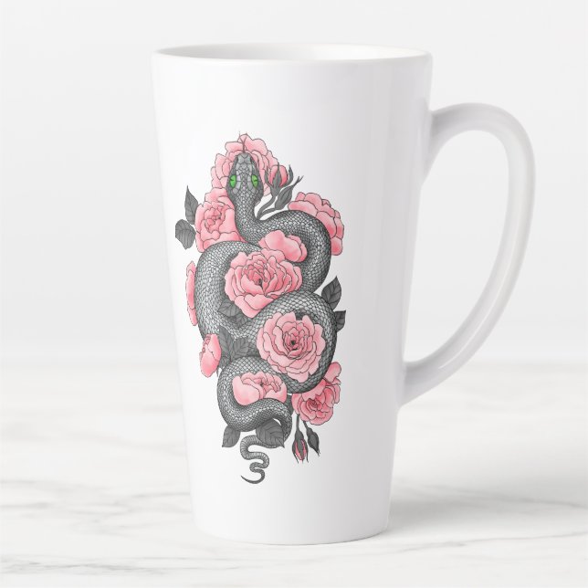 Caneca De Café Latte Cobra e rosas de pêssego (Direita)