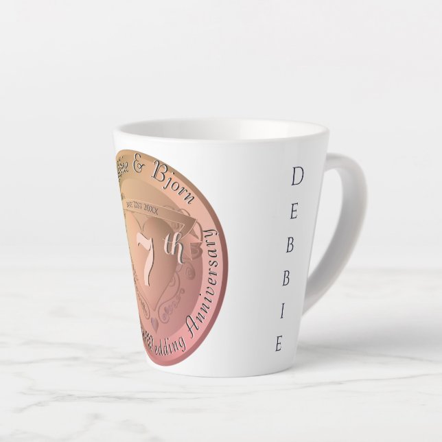 Caneca De Café Latte Cobre 7/22 Aniversário de Casamento (Ângulo direito)