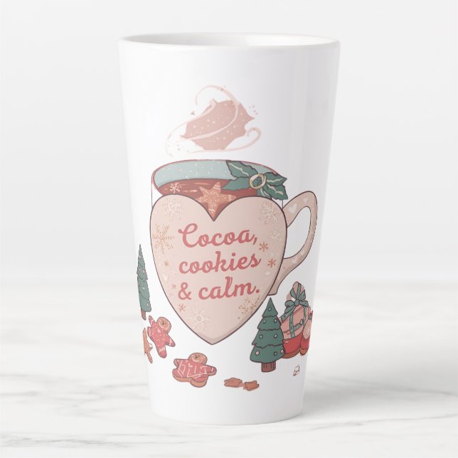 Caneca De Café Latte Cocoa, Cookies & Calm – Pastel Christmas CoT-Shirt (Frente)