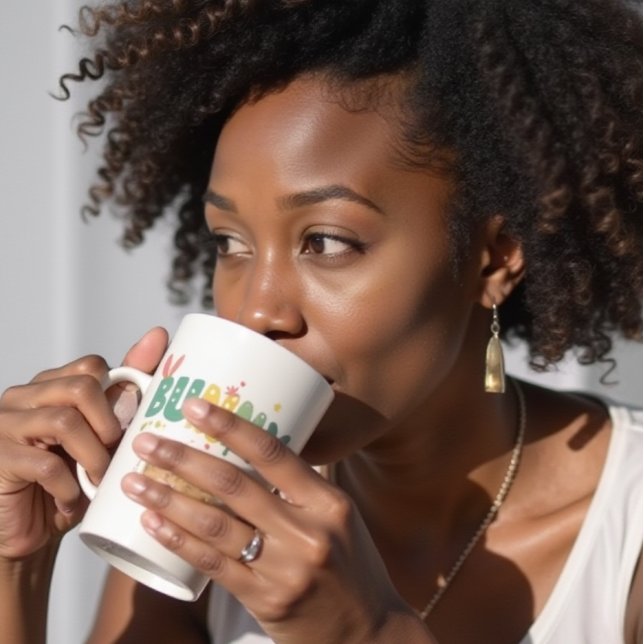 Caneca De Café Latte Coelhinho Retro: Coelhinho Coelho Feliz (Criador carregado)