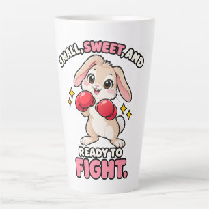 Caneca De Café Latte Coelho boxeador fofo pronto para lutar
