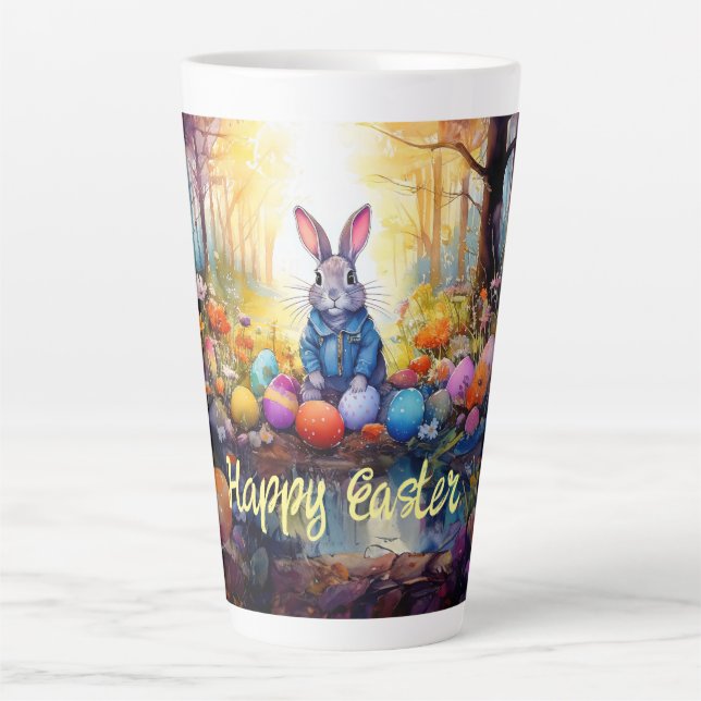 Caneca De Café Latte Coelho da Páscoa  (Frente)