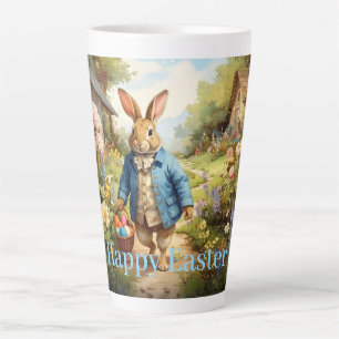 Caneca De Café Latte Coelho da Páscoa Coletando Ovos de Páscoa