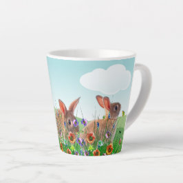 Caneca De Café Latte  Coelho de Páscoa Flores da Primavera 