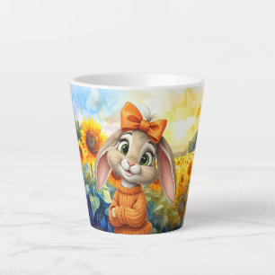 Caneca De Café Latte Coelho orelhas caídas campo de girassóis