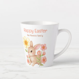 Caneca De Café Latte Coelho Personalizado em Aquarela Feliz Páscoa
