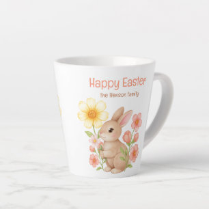 Caneca De Café Latte Coelho Personalizado em Aquarela Feliz Páscoa 