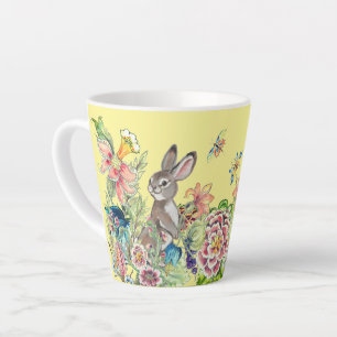 Caneca De Café Latte Coelho Whimsso Chinoiserie Amarelo Bunny Floral