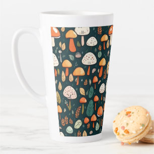 Caneca De Café Latte Cogumelos brancos folhas design