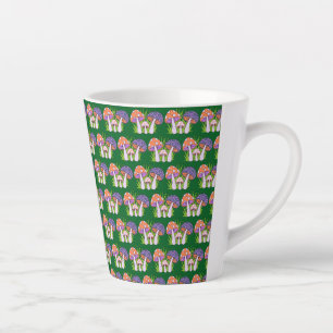 Caneca De Café Latte Cogumelos Coloridos Caprichosos Latte Roxo Verde