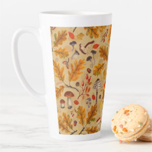 Caneca De Café Latte Cogumelos florestais e flora do outono em ocre