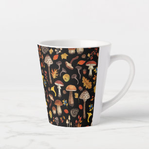 Caneca De Café Latte Cogumelos selvagens em preto