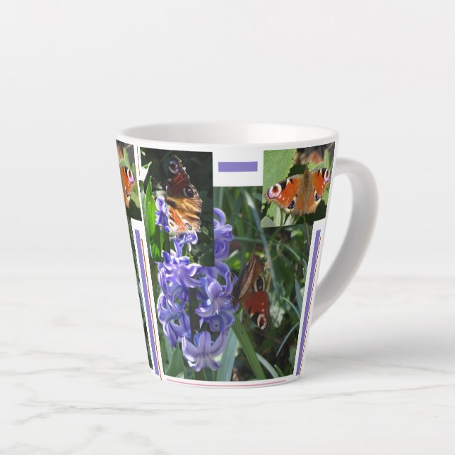 Caneca De Café Latte Colagem da Borboleta de Peacock Latte Mug (Ângulo direito)