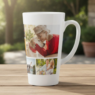 Caneca De Café Latte Colagem de 9 Fotos Personalizada Nome Moderno