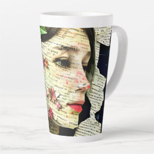 Caneca De Café Latte Colagem de Arte da Mulher Bonita  