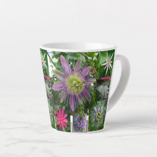 Caneca De Café Latte Colagem de Flores de Paixão Coloridas Latte Mug
