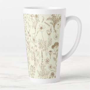 Caneca De Café Latte Colagem de flores silvestres/ bege e sépia