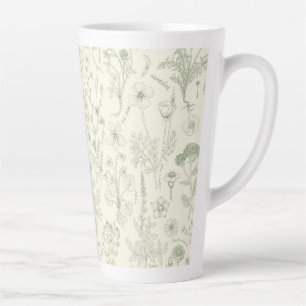 Caneca De Café Latte Colagem de flores silvestres/creme e sage