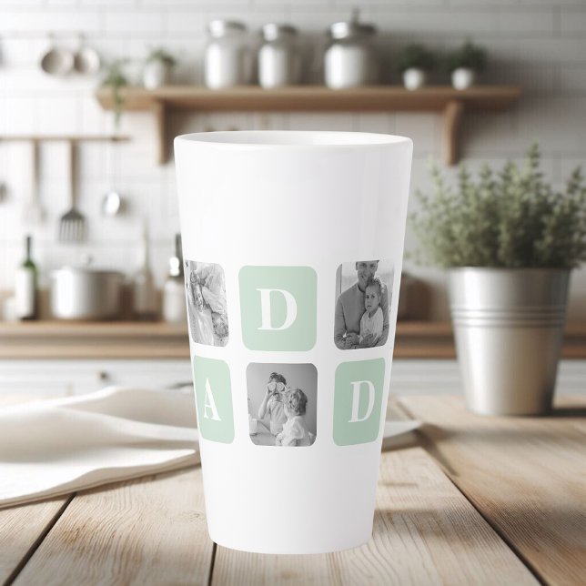 Caneca De Café Latte Colagem de Foto Moderna Menta & Presente Feliz Dia (Criador carregado)