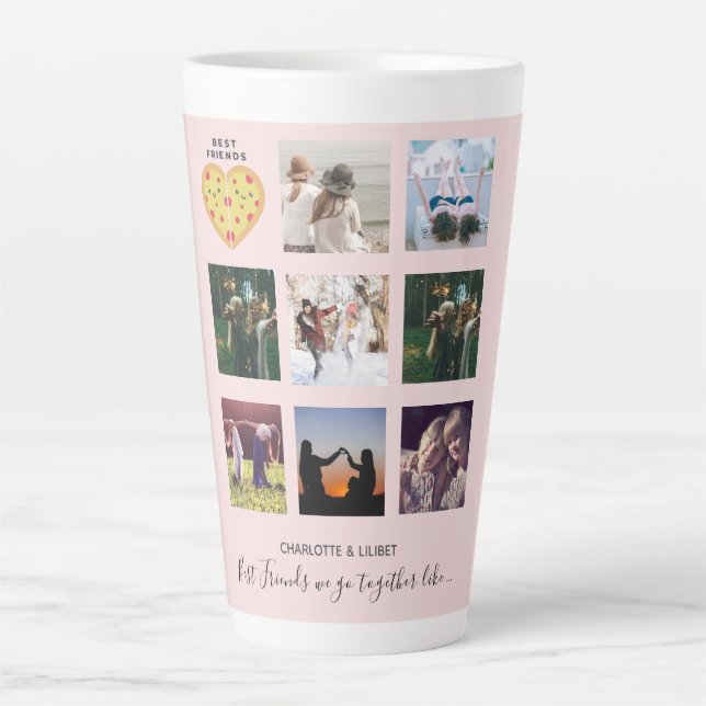 Caneca De Café Latte Colagem de Fotografias BFF Oferece Amigos Pink Dus (Frente)