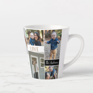 Caneca De Café Latte Colagem de Fotos da Família Dourada Calliografia