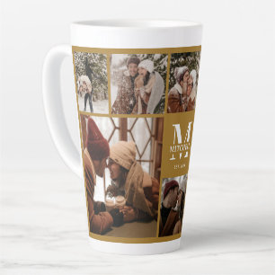 Caneca De Café Latte Colagem de Fotos da Família Dourada do na moda Vin