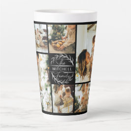 Caneca De Café Latte Colagem de Fotos da Família Preta e Branca Moderna